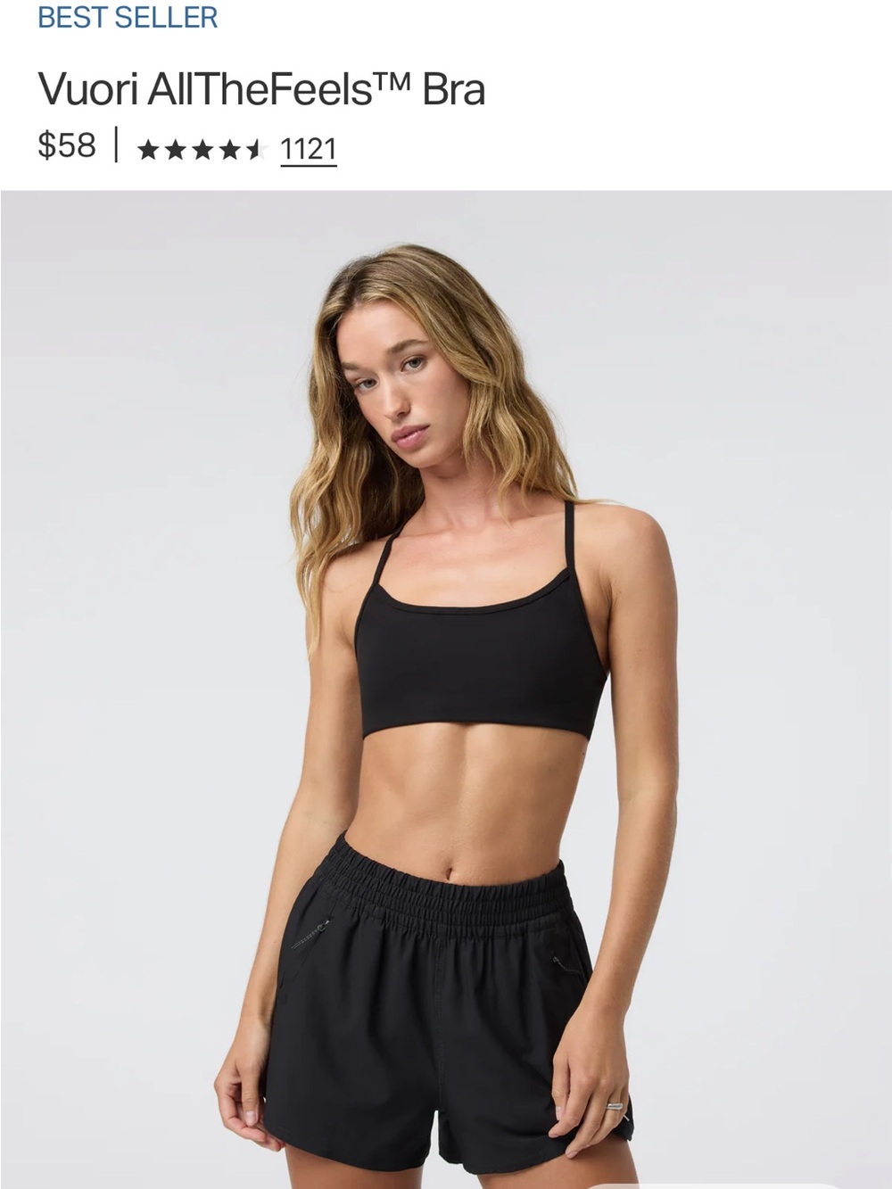 Vuori Black AllTheFeels™ Sports Bra - Thin Straps